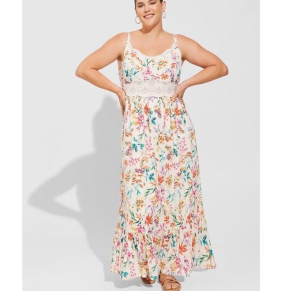 Torrid Women's Maxi Washable Gauze Lace Inset Dress in Carrie Floral Size 2X NEW - Picture 1 of 10